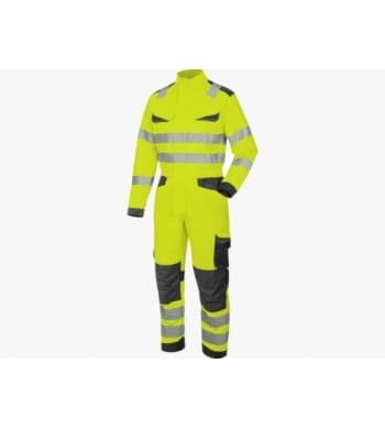 Yellow and grey Rougevif high-visibility coverall with retroreflective tape