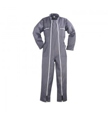 Grey Rougevif work coverall with a double zip, three-quarter view