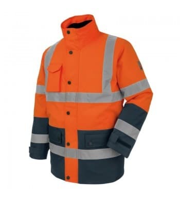 Orange and navy Rougevif high-visibility parka with retroreflective tape